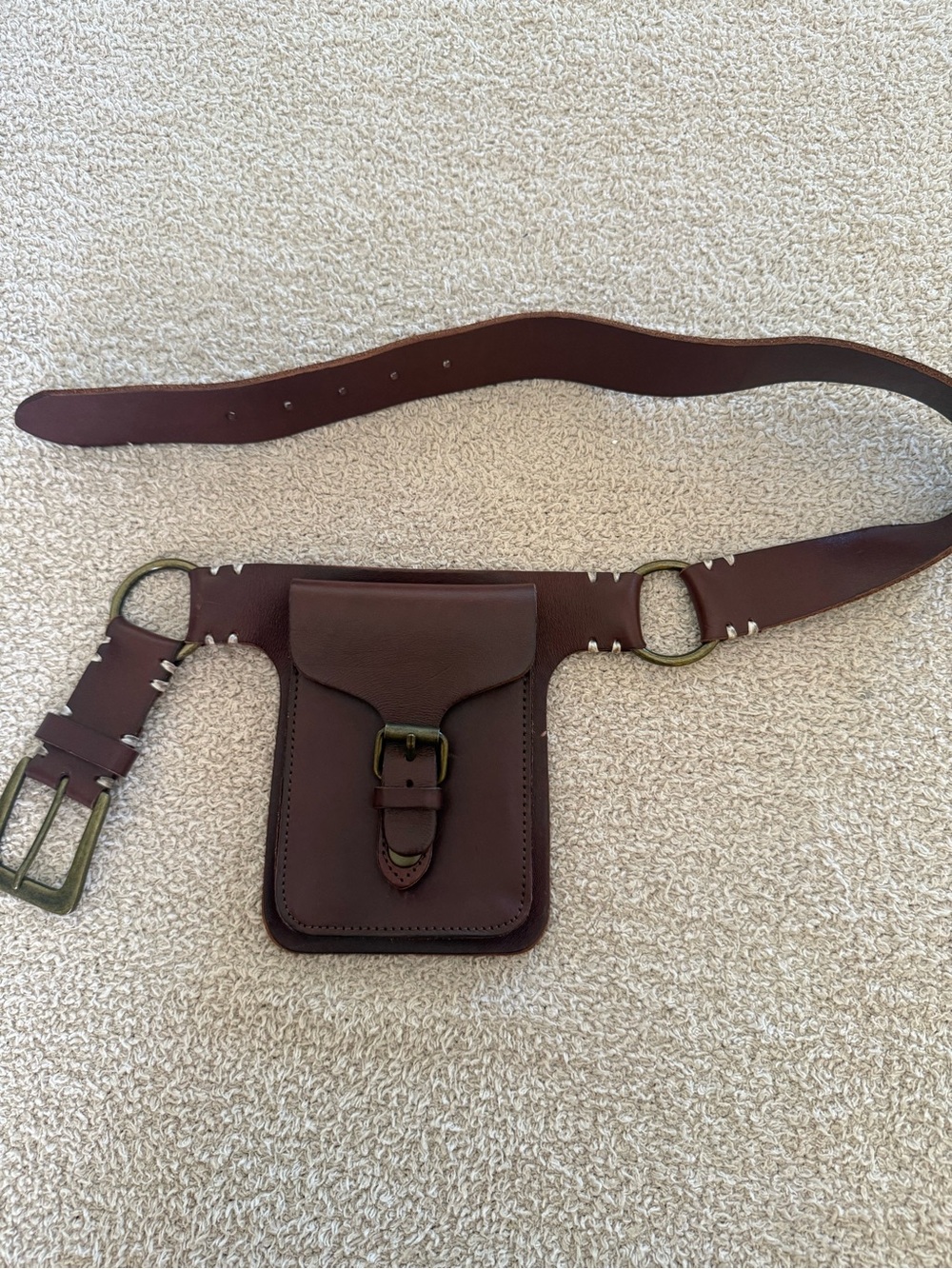 Athleta Genuine Leather Utility Pouch Belt Bag Brown Boho Western Festival 🪶
